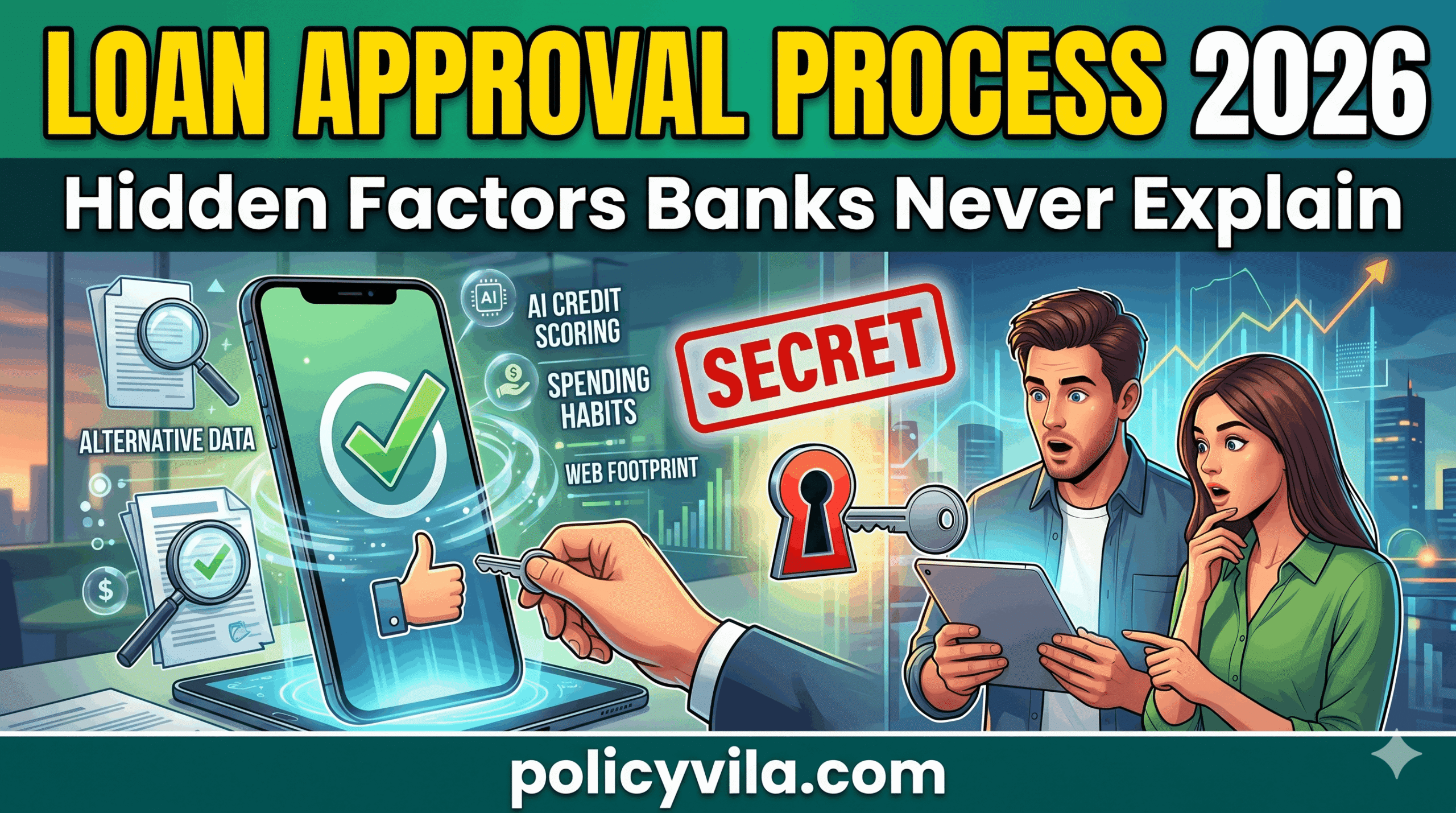 Loan approval process 2026 showing banks evaluating documents and credit score