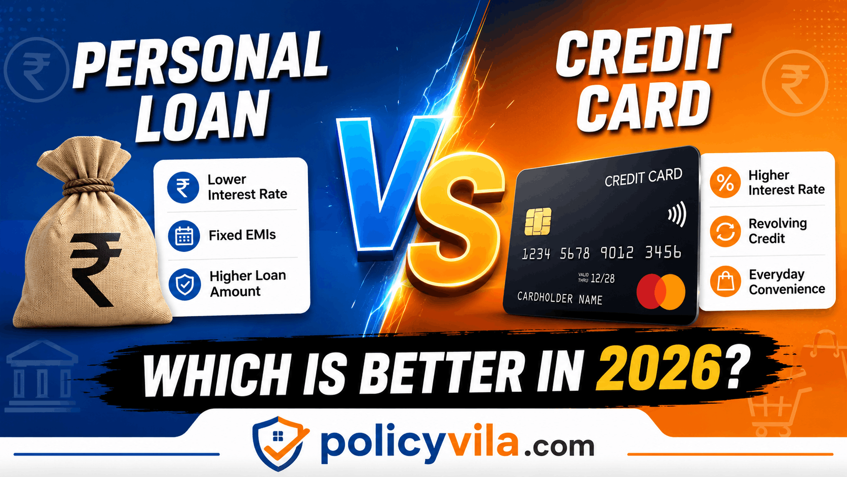 Financial concept image showing credit card and personal loan comparison for smart money decisions