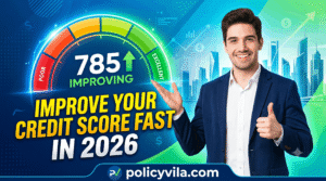 Person checking credit score improvement progress on smartphone in 2026