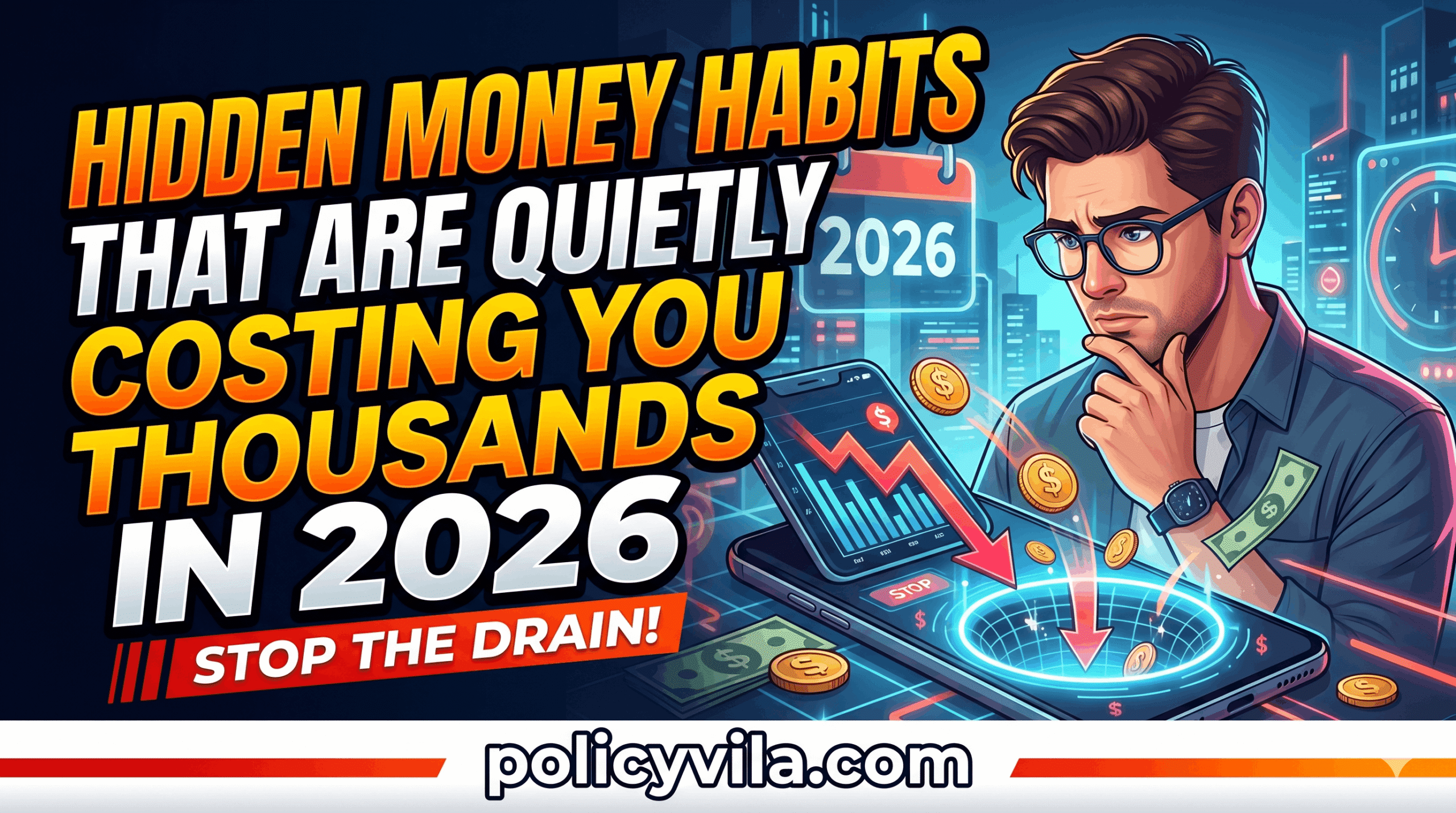 Person reviewing monthly expenses and identifying hidden money habits that reduce savings in 2026.