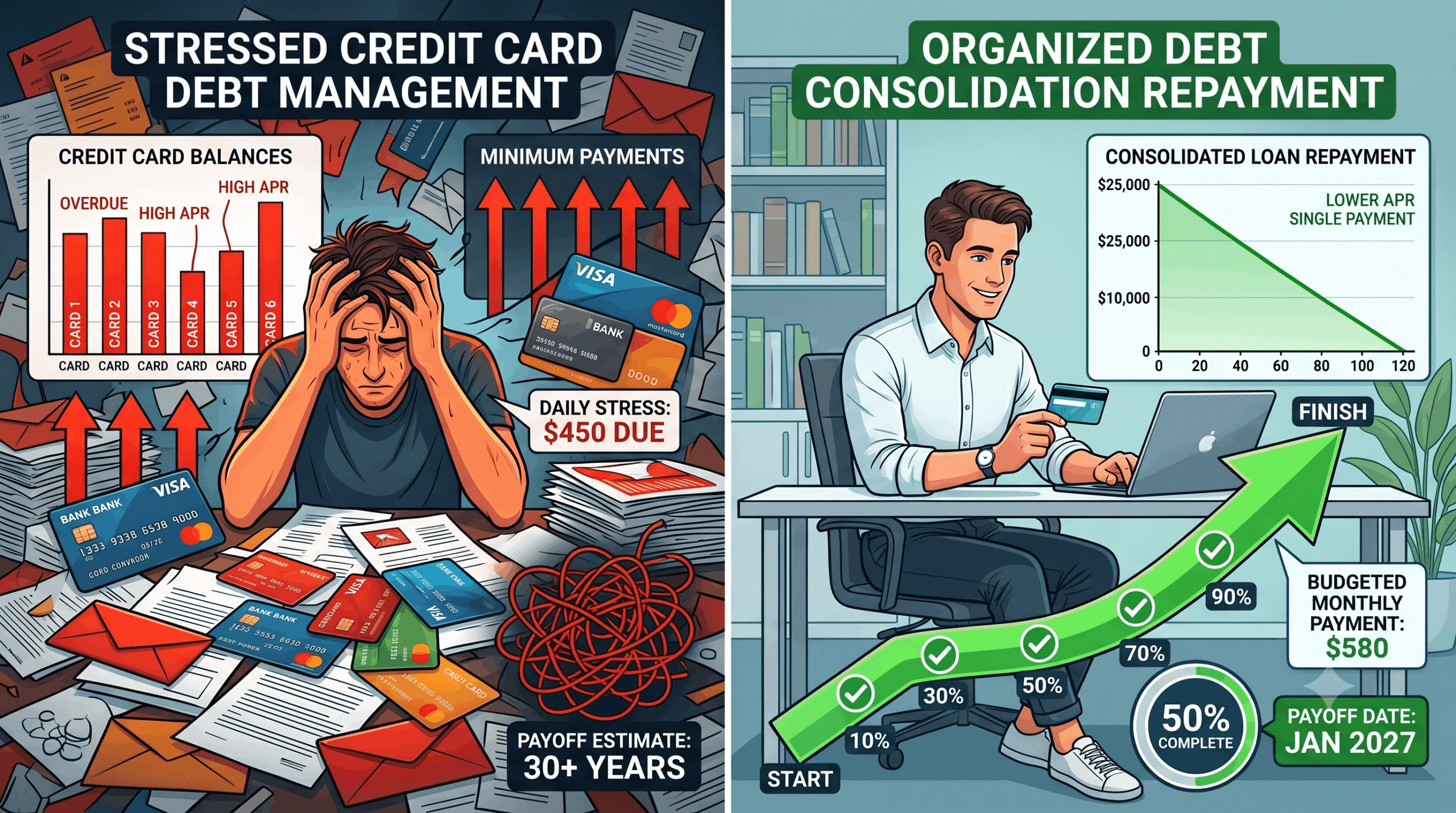Credit card debt comparison with debt consolidation loan strategy