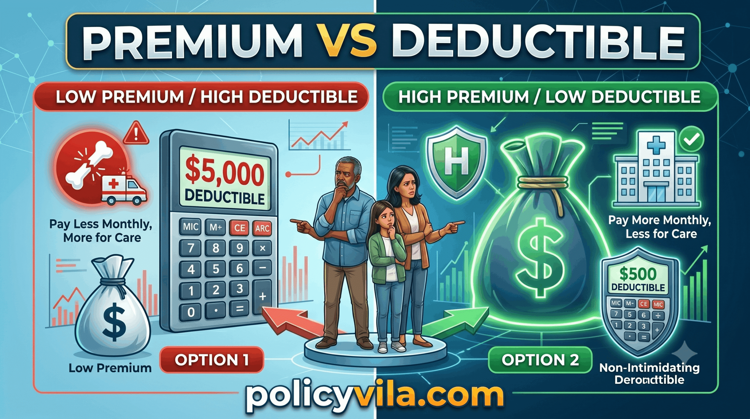 Comparison chart showing health insurance premium versus deductible costs.