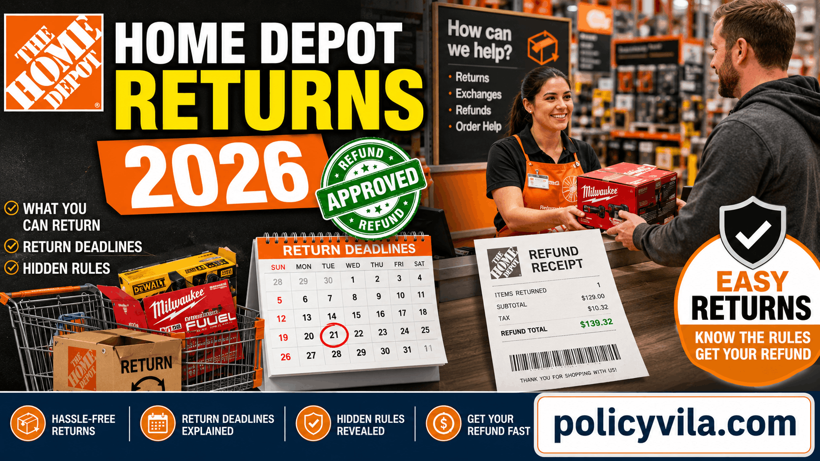 Home Depot return policy guide showing refunds, return deadlines, and customer return process.