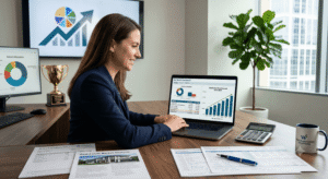 Financial planning dashboard displaying investment growth and wealth management data.