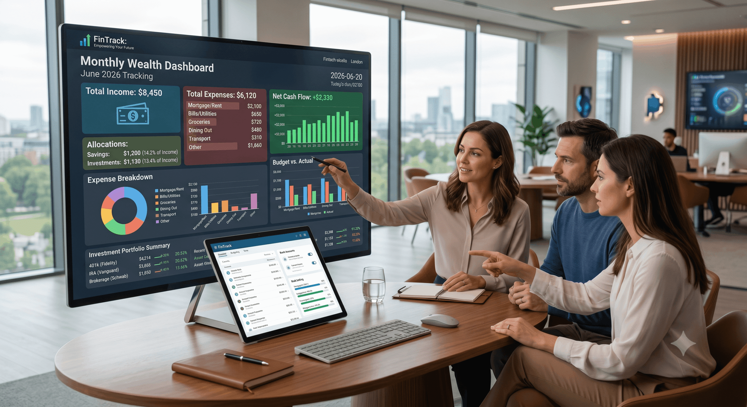 Investor reviewing wealth management and financial planning reports.