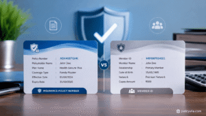 Comparison of policy number and member ID on an insurance card