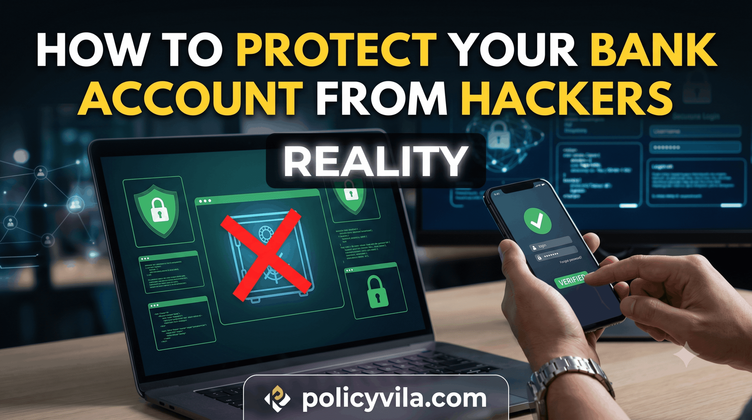 Secure online banking account protection against hackers and cyber threats