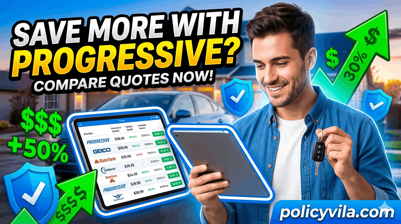 Driver comparing Progressive insurance rates and savings opportunities.
