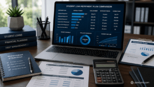 Comparison of federal student loan repayment plans on a financial dashboard