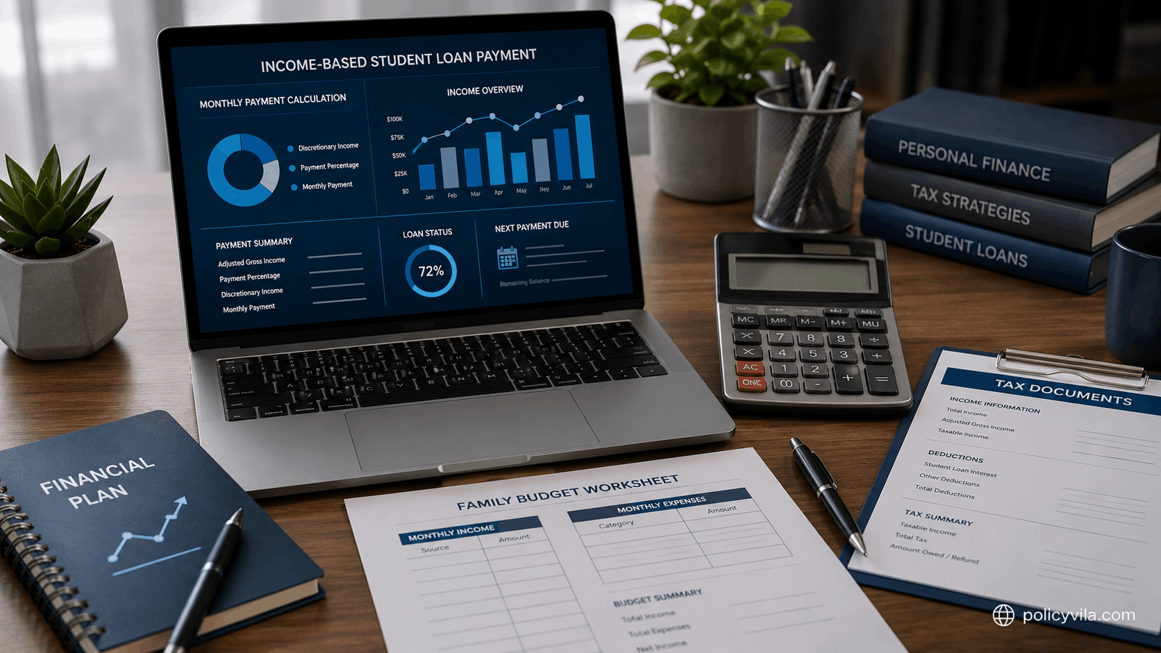 Student loan monthly payment calculation with income and budgeting documents