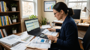 Person combining multiple debts into a single debt consolidation loan.