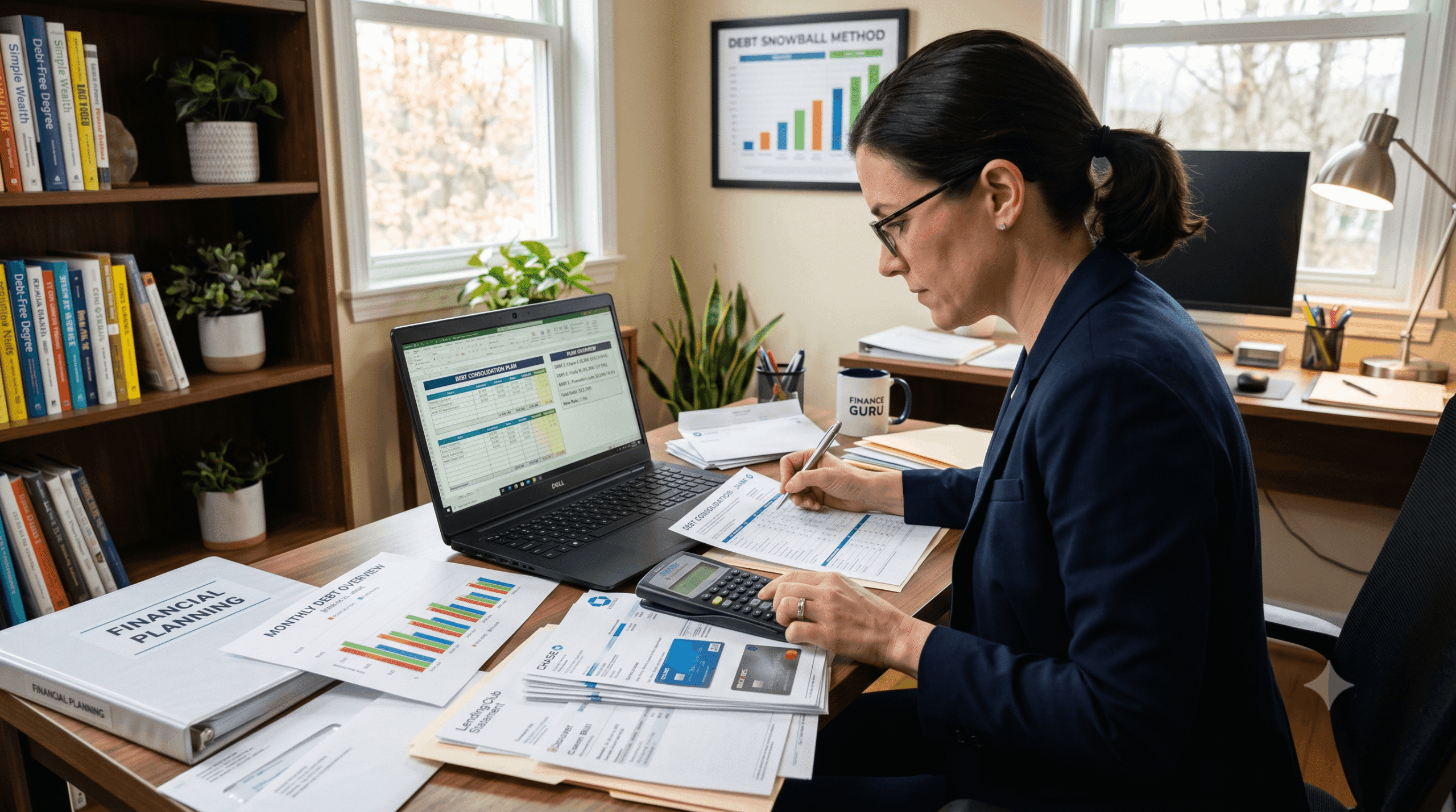 Person combining multiple debts into a single debt consolidation loan.