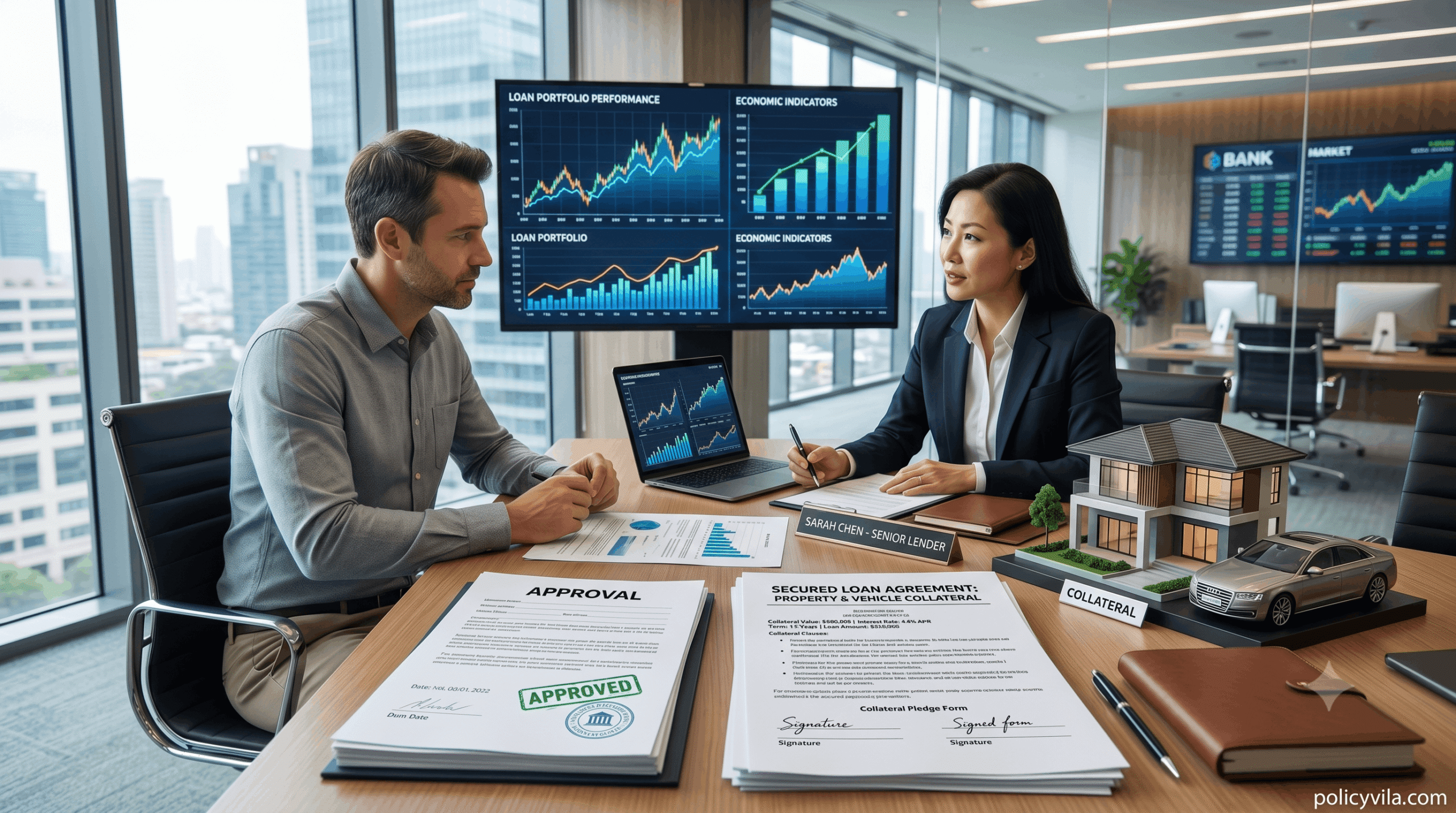 Borrower discussing a secured loan backed by collateral such as a home or vehicle.