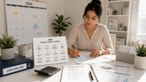 12-month Personal Finance Calendar with monthly financial review notes