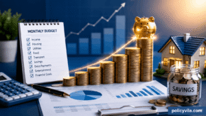 Budget allocation cards, calculator, notebook, and financial roadmap on a premium office desk representing effective budgeting strategies for 2026.