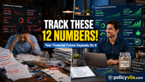 Professional monitoring a high-tech financial control room with digital dashboards displaying wealth growth, retirement progress, passive income, and emergency savings.