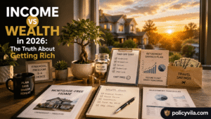 Financial freedom planning with savings, investments, and long-term wealth goals.