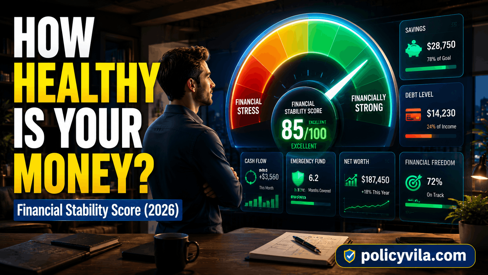 Financial health score checkup showing personal finance indicators