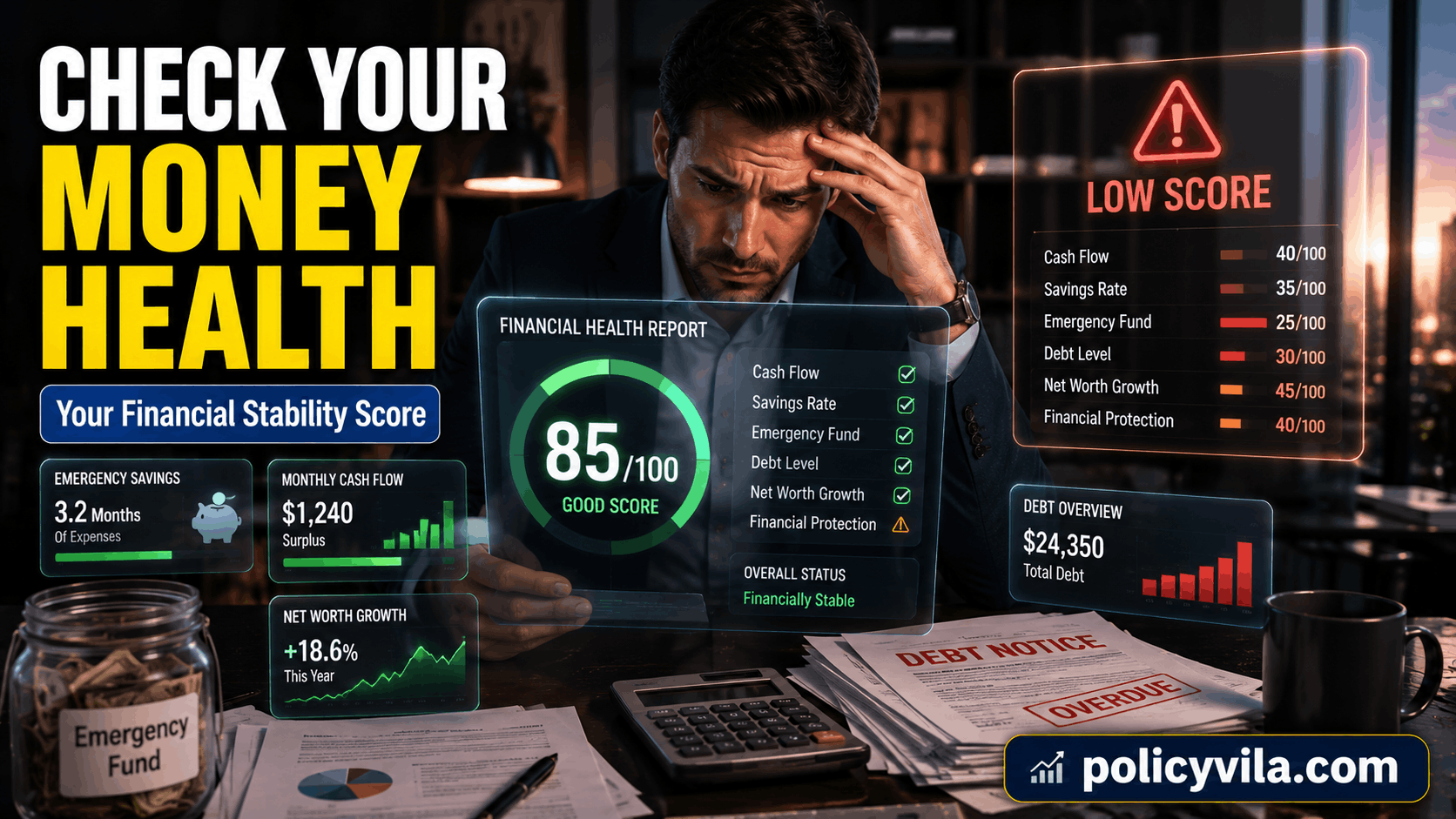 Financial stability stress test comparing financial risk and money strength