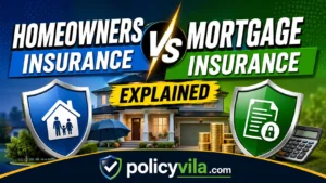 Family home protected by homeowners insurance compared with mortgage insurance documents and lender protection.