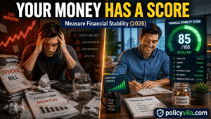 Person measuring financial stability with a personal finance health scanner