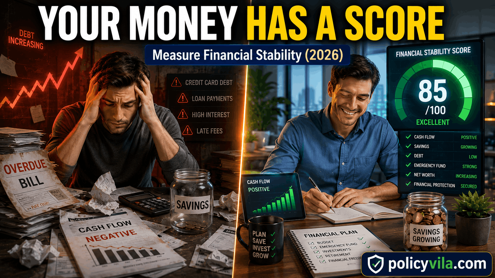 Person measuring financial stability with a personal finance health scanner