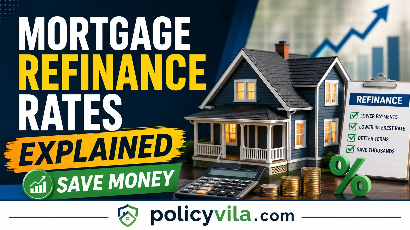 Mortgage refinance loan comparison showing current mortgage and refinanced loan with different interest rates and monthly payments.