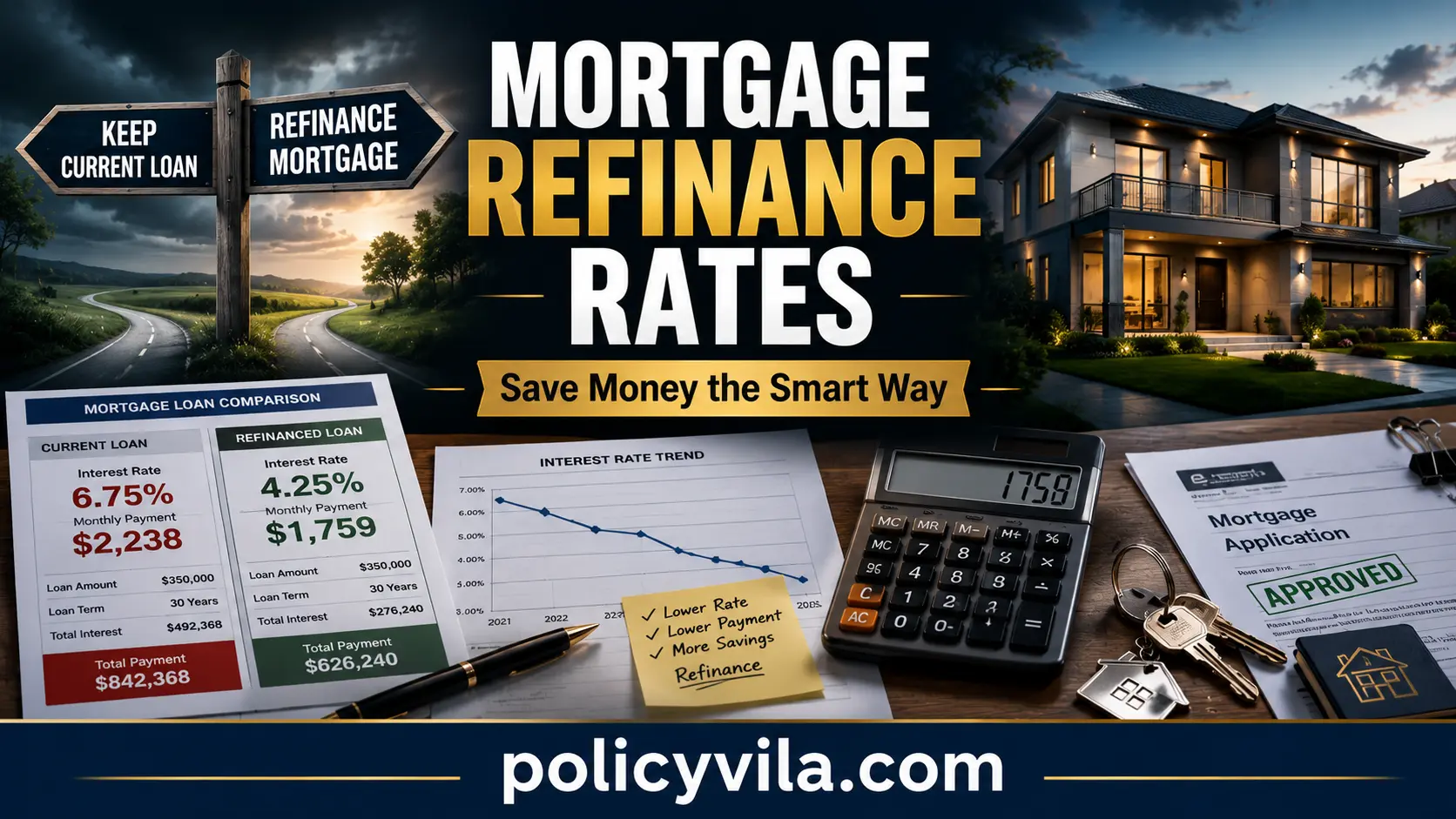 Mortgage refinance rates guide explaining how homeowners can compare refinance options and potentially reduce monthly mortgage payments.