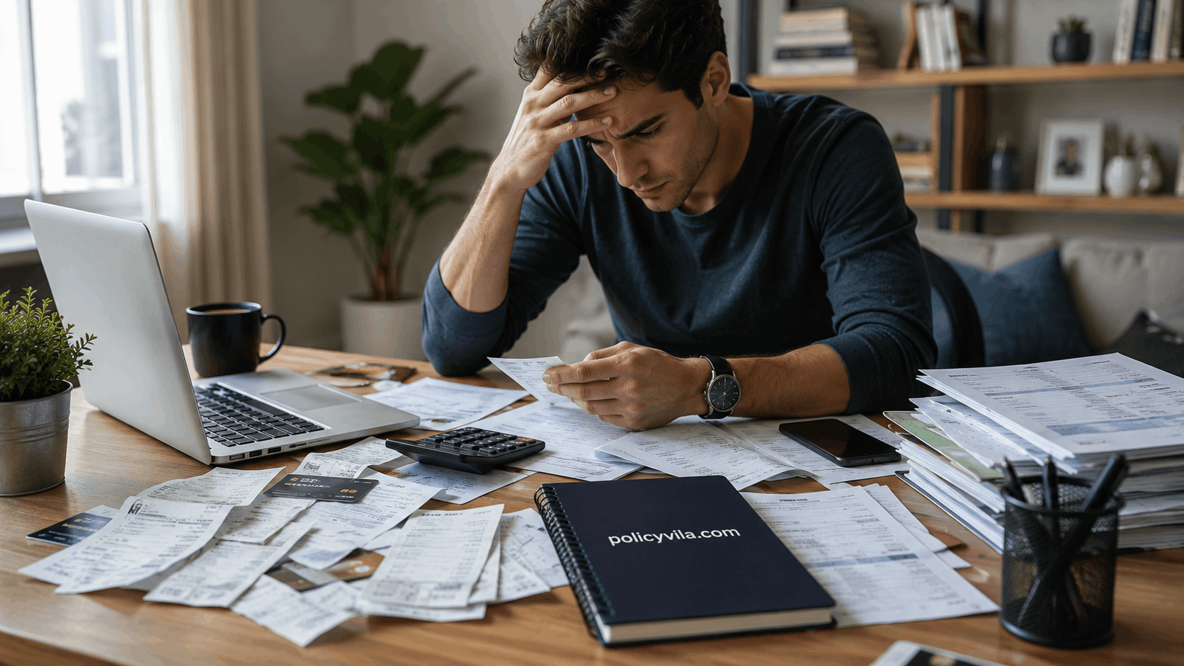 Young professional organizing scattered financial documents during a 48-hour money reset