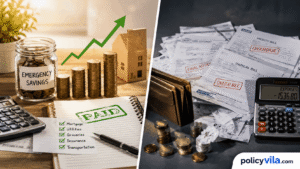 Comparison of positive and negative cash flow with savings, bills, and financial growth illustration.