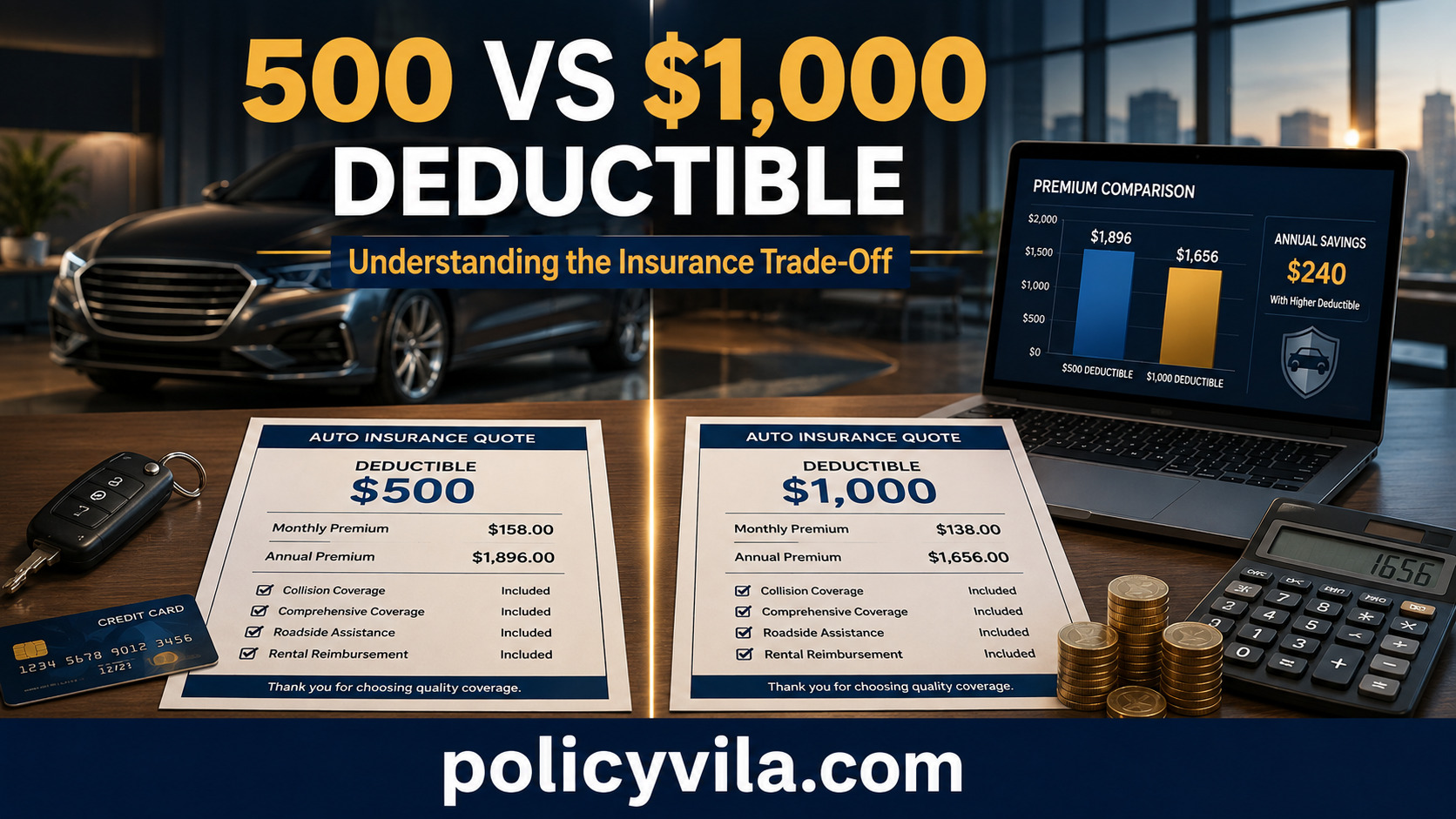 $500 vs $1,000 car insurance deductible comparison with premium savings