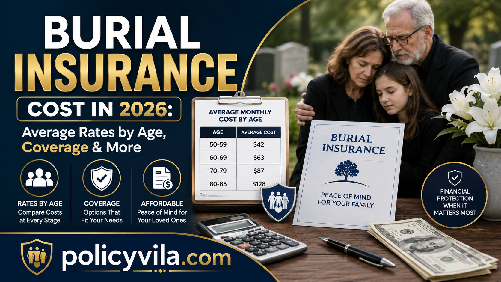 Burial insurance cost by age in 2026 showing average monthly premiums for different age groups