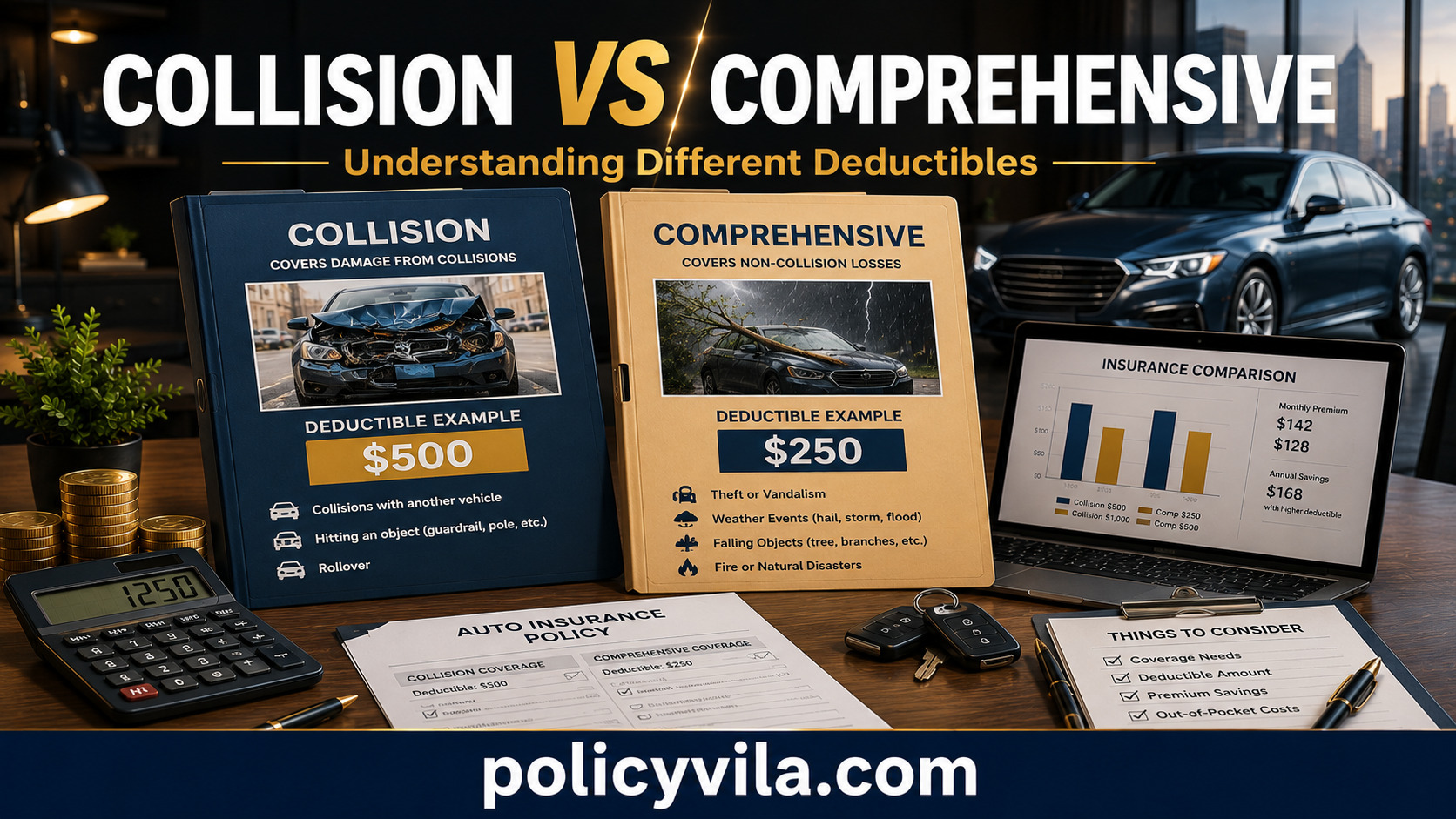 Collision vs comprehensive car insurance deductibles comparison
