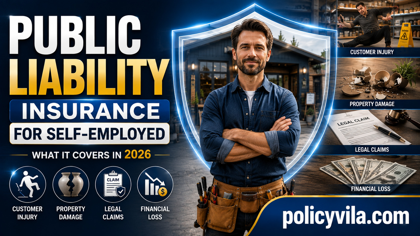 Self-employed business owner comparing public liability insurance quotes and policy limits