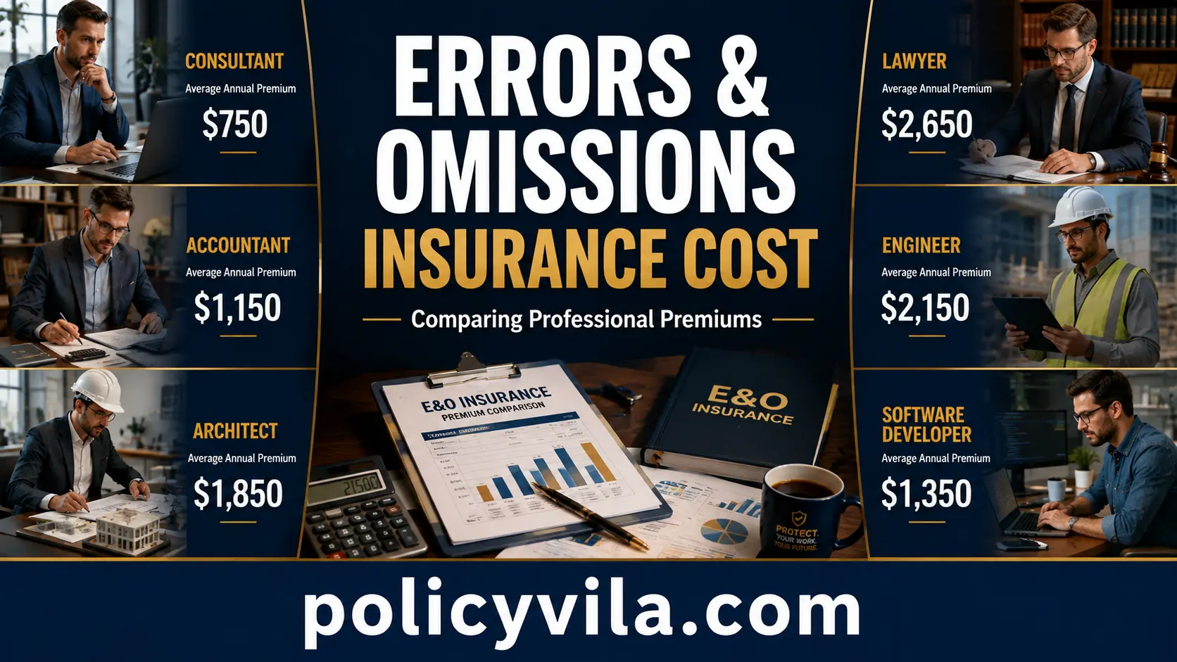 Comparison of Errors and Omissions insurance premiums for consultants, accountants, architects, lawyers, engineers, and software developers.