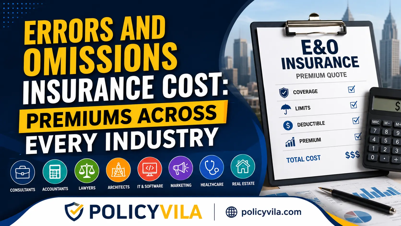 Errors and Omissions insurance cost comparison showing premium pricing across different industries in the United States.