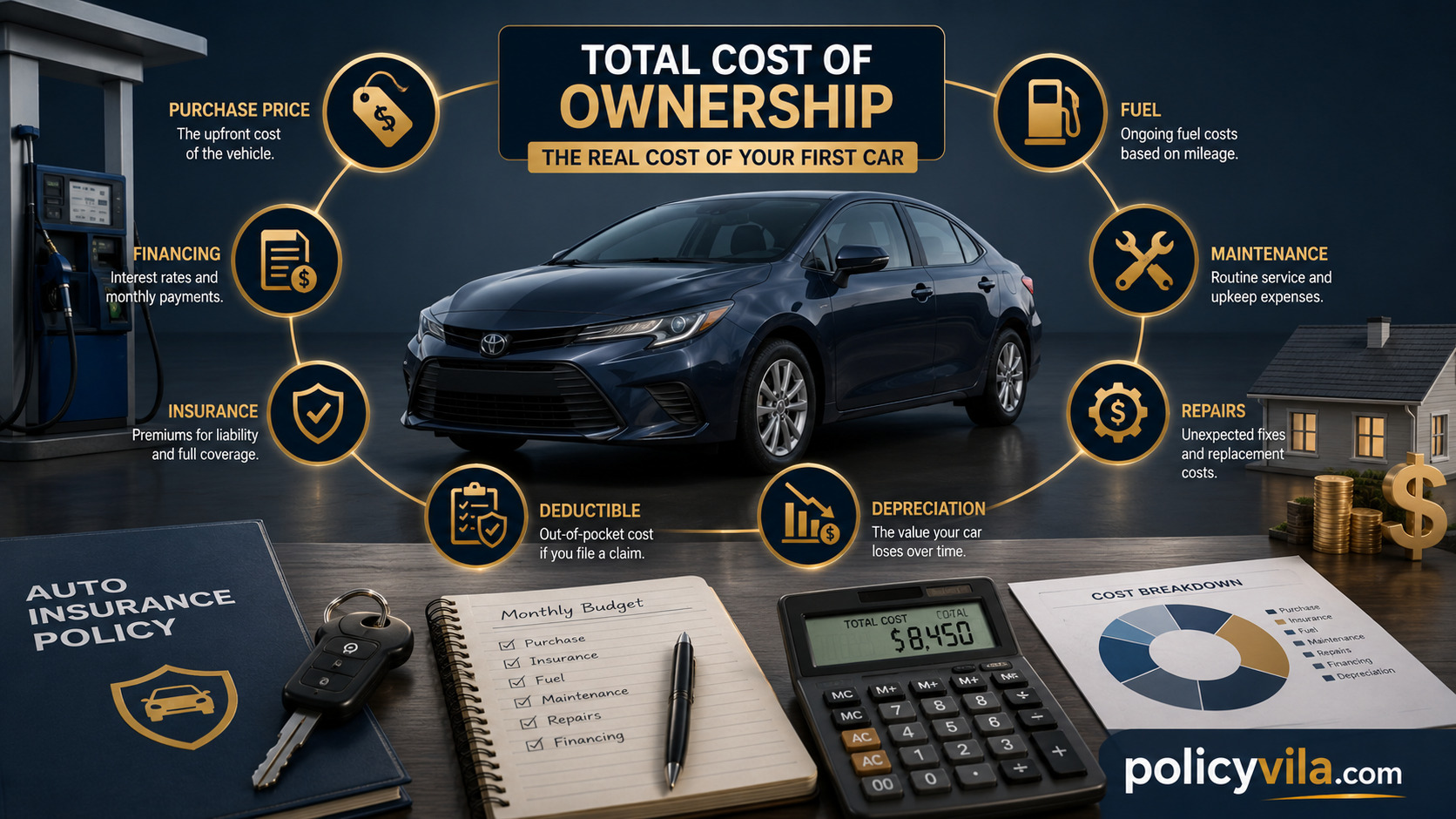 Car insurance comparison showing lower premium with higher deductible versus higher premium with lower deductible