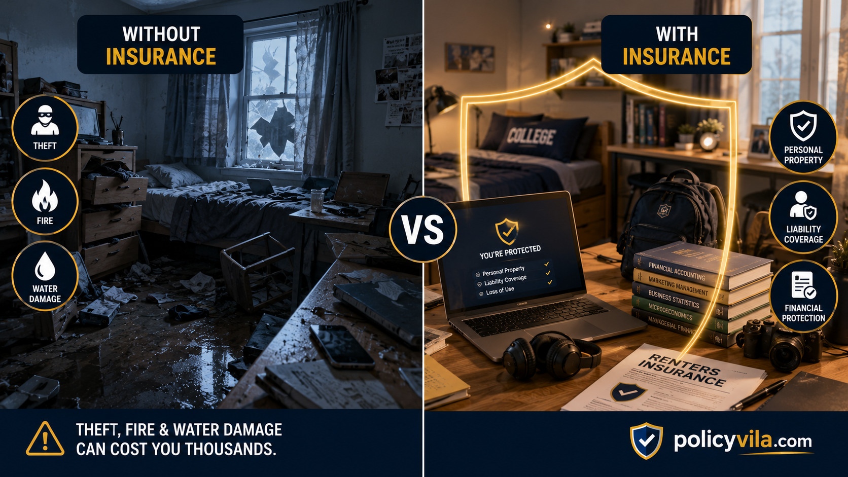 Comparison of a parent's homeowners insurance policy and college student's renters insurance for an off-campus apartment