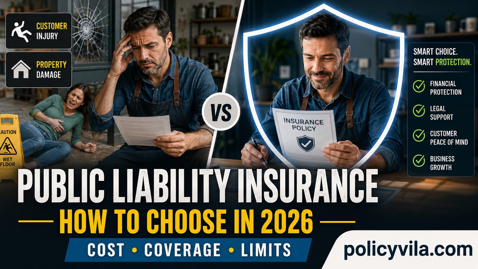 Public liability insurance policy documents being reviewed by a self-employed business owner