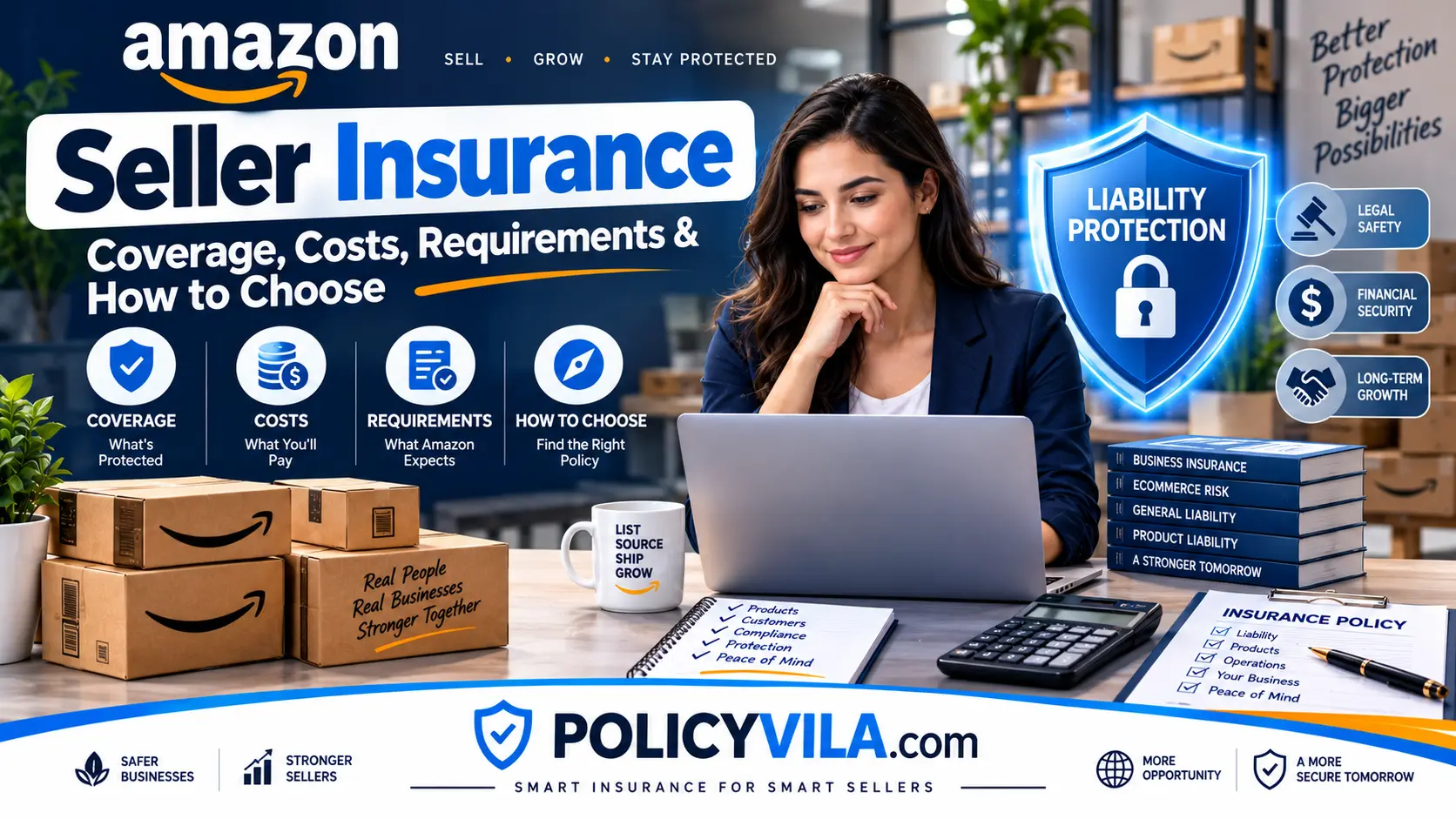 How to choose Amazon seller insurance with ecommerce seller comparing coverage options on laptop