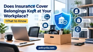 Does insurance cover belongings kept at your workplace? Illustration of office belongings protected by insurance
