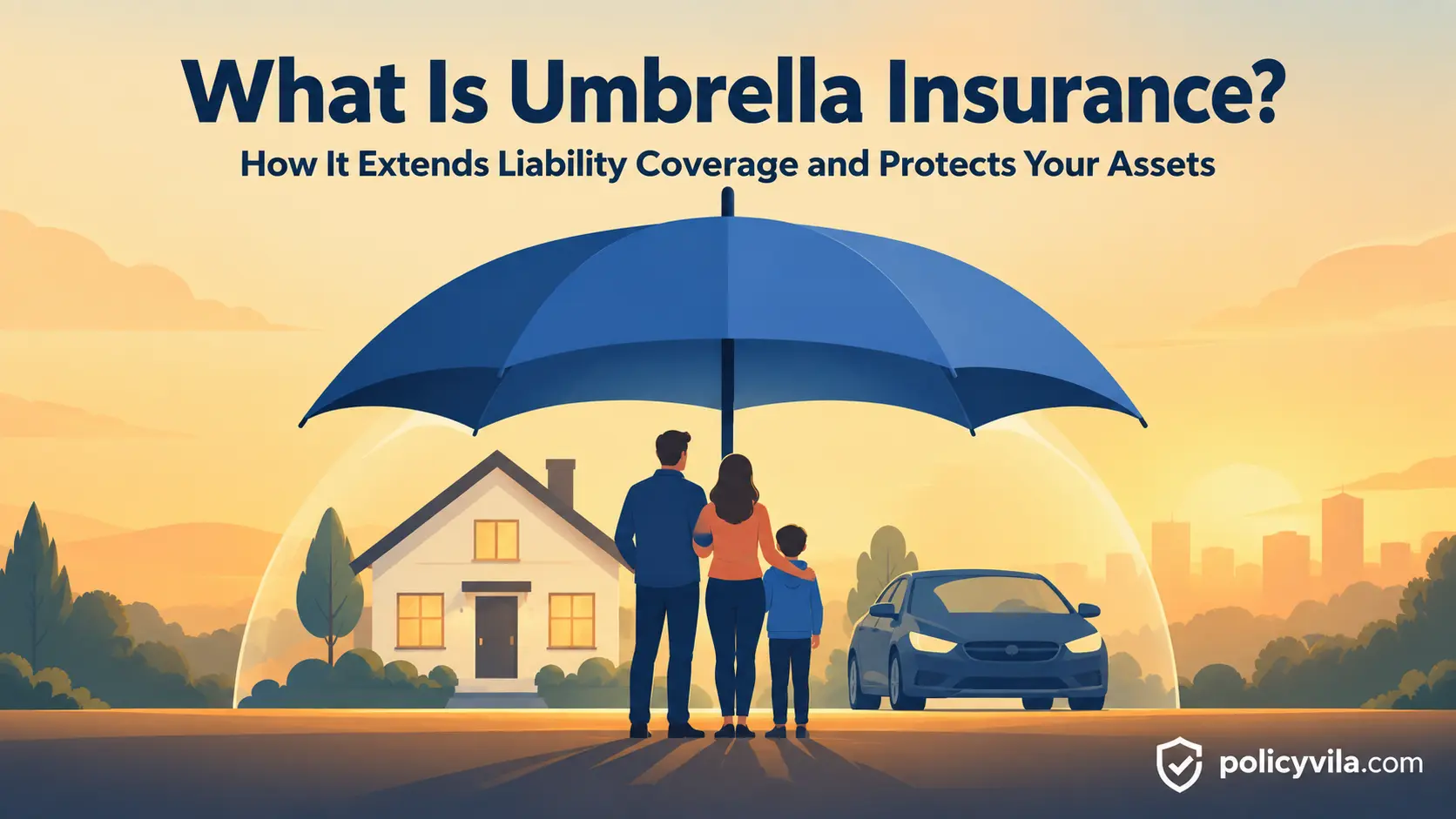 Illustration of a balance scale comparing standard liability limits to extended umbrella insurance coverage